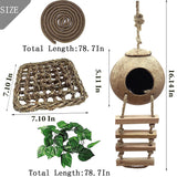 MUYG Crested Gecko Tank Accessories,Gecko Coconut Hut Hideout with Ladder Reptile Hammock Lizards Hanging Plants Flexible Climbing Jungle Vine Leaves Terrarium Decor