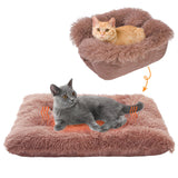 SCENEREAL Self Warming Cat Bed, Heated Cat Bed Mat for Cats Small Dogs, 2 in 1 Soft Plush, Washable Pet Pad for Indoor Outdoor Kitten Puppy, Brown 24" x 20"