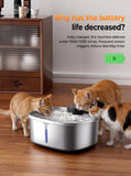 Pokpet 10L Cat Dog Water Fountain, Stainless Wireless Pet Water Bowl