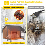 AIVITUVIN Heated Outdoor Dog House for Winter, Large Wooden Dog Kennel with Heated Pad, Insulated Liner, Metal Frame, Waterproof Roof, Raised Base and Porch for Medium to Large Dogs