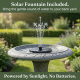 AUSTRAM Pedestal Birdbath with Solar Fountain, Resin Stone Composite Outdoor Garden Decor, Standing Bird Bath for Outside Patio Yard, 23-Inch Tall, Garden Fountain, Resin Bird Baths, Hummingbird Bowl