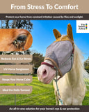 Horse Fly Mask Standard With Ears Cover – UV Block 70% Breathable Soft Fleece Padding Fly Masks for Horses Flymask Durable Fly Control Mask Comfortable Adjustable Straps All-Day for Equines Horse Size