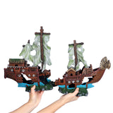 UNEAK - XXL Shipwreck Aquarium Large Decorations Ornament w/Sail (2 Pieces) 20 Gallons high and Larger Fish Tank, Sunken Ship Decoration Ornaments, Pirate Boat, Resin, Freshwater Saltwater Decor