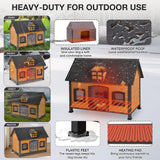 Heated Outdoor Dog House with Heating Pad Weatherproof Dog Kennel with Anti-Chewing Iron Frame Puppy Shelter for Winter for Small to Medium Sized Dogs(Brown)