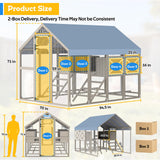 71" H Large Chicken Coop Outdoor Hen House for 8-12 Chickens Walk-in Chicken Run with Weatherproof Roof, Wooden Backyard Poultry Cage with 8 External Nesting Boxes, Ramp for Yard Farm