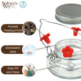 Nature's Way Bird Products MJF1 Nature's Way Mason Jar Hummingbird Dish Feeder, Clear