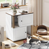 Double Layer Cat Litter Box Enclosure for 2 Cats, Hidden Litter Box Furniture with Cat Scratching Post and Board, 2 Story Wooden Cats Washroom or Bed, Pet House End Table for Living Room Balcony