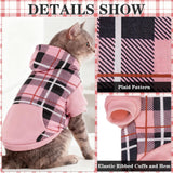 EXPAWLORER Plaid Cat Hoodie - British Style Warm Cat Sweater Shirt with Leash Hole,Pet Clothes Outfits,Winter Coat Apparel for Puppy Cats Girl Boy-Kitten Apparel,Pink S