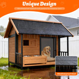BuddyManor 51'' Dog House with Dog Bowls Stand, Large Outdoor Dog House Kennel with Weatherproof Roof, Easy to Install Anti-Bite Design Dog Home for Outside Small Medium Large Dogs(Brown)