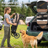 Dog Stroller for Medium Dogs 88lbs with Ramp for Easy Access Foldable Khaki