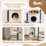 Cat Tree, 66In Cat Tower with Scratching Post, Tall Multi-Level Cat Houses for Indoor Cats Large Adult, Cute Cat Post Cat Condos with Dangling Ball,Plush Platform, Hammock, Big Cats Climbing Tower