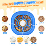 2-in-1 Slow Feeder Dog Bowl with Rolling Ball, Interactive Lick Bowl Toy for Dogs & Cats, Anti-Gulp Maze Feeder with Suction Base for Wet Food, Bone Broth & Treats, Anxiety Relief Enrichment Toy-Blue