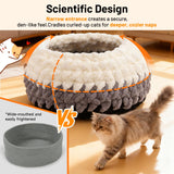BUMUBI Handwoven Soft Cat Cave Bed, Indoor Cat Beds with Washable Round Nest, Kitten House & Cat Furniture, White & Gray