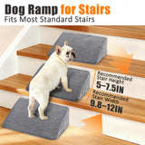 Dog Stair Ramp for Small Dogs & Cats – Non-Slip Pet Stair Wedge with Gentle Slope, High-Density Foam Ramp for Senior Pets, Washable Cover & Secure Adhesive Pads (Gray, 1 Pack)