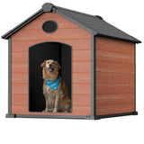 EHHLY Extra Large Dog House Outdoor, Waterproof Dog Houses with Elevated Floor, Durable Resin Plastic, Dog House for Large Dog Outside(57Lx47Wx50H, Rustic Brown)