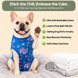 PetWarm Dog Bodysuit, Recovery Suit for Dogs, Underwater World, Blue, XS