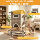 Weatherproof Outdoor Cat House, Cat Shelter with Feeding Station