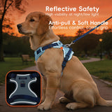 Blue Dog Harness Leash Collar Set, No Pull Reflective Dog Vest Harness with Control Handle, Adjustable Breathable Pet Harness for Small Medium Dogs Walking Training