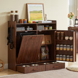 Tilt-Out Trash Can Cabinet with Storage, Dog Feeding Station, Dark Walnut