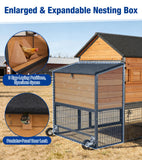 Large Chicken Coop with Wheels, Upgraded with All-Arounded Iron Frame Chicken Tractor, Poultry Chicken House with Large Run, Waterproof Roof, Expandable Nesting Box, 85" L for 5-7 Chickens