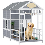 PawHut Dog House Outdoor Indoor, 79" x 41" x 63" Wooden Dog Shelter with Porch, Storage Cabinet, Weatherproof Roof, Elevated Floor, Air Vents & Observation Windows, Large Pet Shelter for Large Breeds