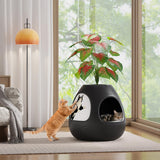 COZIWOW Copod8 Space Capsule Cat Bed with Smart Ozone Deodorization, All-Season Heated Mat, Original Replaceable Cat Scratcher, Convertible Planter Design (Black)