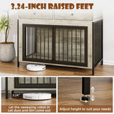 LEMBERI 44 Inch Large Dog Crate Furniture with 2 Storage Drawers, Wooden Dog Kennel Furniture as End Table, Decorative Pet Cage Dog House Indoor for Dogs, New Grey