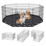 Dog Pen Pet Playpen Dog Fence Indoor Foldable Metal Wire Exercise Puppy Play Yard Pet Enclosure Indoor Outdoor 8 Panels 24 Inch with Bottom Pad (Bottom Cover Fence with Printing)