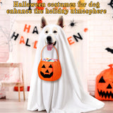 Huhumy 2 Pcs Halloween Dog Costumes with Non Woven Pumpkin Bags White Ghost Costume for Dog Cat Ghost Cosplay Clothes, Cute Party Cape for Halloween Cosplay Party (Medium)