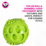 Chase 'n Chomp Squeak and Light Up Ball and Dumbbell Dog Toy, Mental & Physical Stimulation, Small, 2 Pack