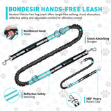 Waist Leash for Double Dog Walking 2 Small, Medium and Large Dogs; Shock-Absorbing, No Pull, No Tangle, Heavy Duty, Hands-Free Double Bungee 2 Dog Leash; Hiking, Walking, Running Gear with Accessories