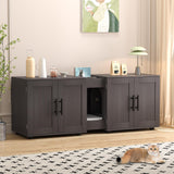 GAOMON Litter Box Enclosure with Double Room,Cat Hidden Litter Box Enclosure Furniture for 2 Cats with Double Room, 55”L x 17.7”W x 22.5”H Cat House,Wooden Enclosed Cat Litter Box Furniture,Walnut