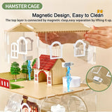 17 in 1 Clear Acrylic Hamster Cage with All Accessories,13.5''L* 10''W* 21''H Dwarf Hamster Cage,Magnetic Connection Small Hamster Enclosure,Garden Style Wooden Pet Mouse Cage for Pet Mice(3-Layer)
