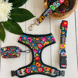 Lucky Love Dog Bundle - XS No Pull Dog Harness & Small Adjustable Collar, in Stylish Blackbird Pattern, Durable & Comfortable for Pet Dogs, Suitable for Puppies & Adult Dogs