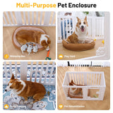BUMUBI Clear Acrylic Dog Fence Pet Playpen Puppy Cat Small Play Pen Indoor Outdoor Whelping Box for Dogs with Gate (4 Plastic Panels+2 Transparent Panels)