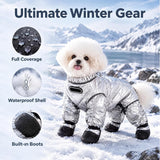 Dog Snowsuit with Attached Boots, Waterproof Winter Full Body Coat