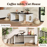 WLIVE Coffee Table, 2-in-1 Cat Wood Coffee Table with Lagre Storage Tabletop, Modern Center Table Cat House with Cat Scratching Pad, Cat Teaser for Living Room, Balcony, Black