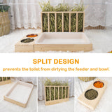 BESNEW 3 in 1 Rabbit Hay Feeder with Litter Box,Wooden Hay Feeder with 2 Bowls & Litter Box for Guinea Pig Chinchilla Bunny Other Small Animals,Large Capacity & Preventing Waste