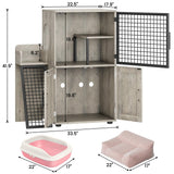 GAOMON Litter Box Enclosure With Platform, Double Layer Hidden Furniture, Modern Villa Cabinet With Ladder, Cat Washroom Indoor, Grey