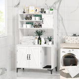 GOCAPTAIN Hidden Cat Box Enclosure with Shelf Storage, Sturdy Wood Cat Washroom Furniture, White