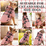 EXPAWLORER Plaid Cat Hoodie - British Style Warm Cat Sweater Shirt with Leash Hole,Pet Clothes Outfits,Winter Coat Apparel for Puppy Cats Girl Boy-Kitten Apparel,Pink S