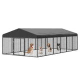 Petony Large Outdoor Dog Enclosure,Heavy Duty Dog Cage with Roof,Galvanized Steel Dog Kennel Fence with Double Safety Locks(19.68'x 9.84')