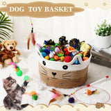 Zopeal 76 Pcs Cat Storage Basket Gift Toys Set, Interactive Cat Toys, Kitten Wand, Colorful Flashing Balls Pet Bell Crinkle Balls Spring Attract Kitten to Swat, Bite, Hunt for Pet Indoor(Khaki)