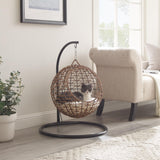 Sam's Pets NALA 23.5" Hanging Egg Cat Condo, Brown - Two Soft Cushions, Washable, Cozy, Wicker Design, Sturdy