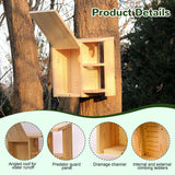 Widened Large Wooden Squirrel House Outdoor with External Platform & Porch, Squirrel Nesting Box, Squirrel Boxes for Outside, Chipmunk Houses, Easy Assembly