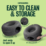 Peekaboo Cat Cave Donut for Multiple & Large Cats up to 30-45 lbs, 3-in-1 Self Warming Cat Bed, Tunnel & Scratcher for Indoor Cats, Washable & Detachable Small Dog Bed (Dark Gray, Large)