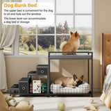 kepptory Pet Bunk Bed with Stairs and Storage, Dog Beds Attachment to Human Bed, Bedside Dogs Cot for Small, Medium Cats & Dogs, Pet Window Perch (Grey)