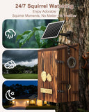 Squirrel Box with Camera Solar Powered, Auto Detect & Notify, Night Vision Pet Watching Cam for Squirrel Nesting Box, 2K HD, 2.4G Wi-Fi, APP Control, Smart Squirrel House for Outside Nesting