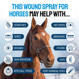 Horse Wound Care Spray with Silver – Wounds, Scratches, Cuts, Abrasions, Itching, Hot Spots, Skin Irritation – First Aid Solution and Breeds – 4 Oz