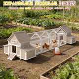 PetsCosset 83" L Large Chicken Coop and Run, Hen House with 4 Nesting Box Boxes, Rabbit Hutch Poultry Bunny Cage for 2-5 Chickens with 4 Perches, Removable Tray and Ramp